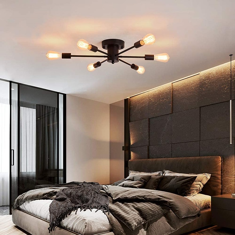 Semi Flush Mount Ceiling Light Fixture, 6 Lights Modern Sputnik Chandelier Pendant Lighting for Living Room Kitchen Dining Room Bedroom Farmhouse Flush Mount Ceiling Lights 110-240V3