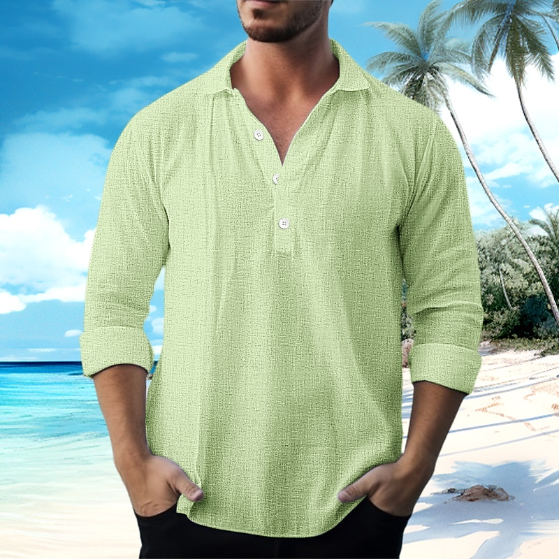 Men's Shirt Linen Shirt Summer Shirt Beach Wear Casual Shirt Plain Vacation Curise White Blue Green Khaki Long Sleeve Turndown Spring & Summer Clothing Apparel4