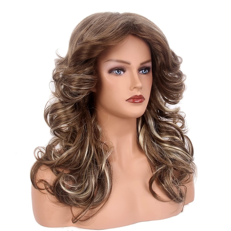 70s Brown Highlight Disco Wig Farrah Fawcett Wigs for Women Lady Natural Synthetic Full Wigs Vintage Cosplay Costume Hair Wig Halloween Wigs2