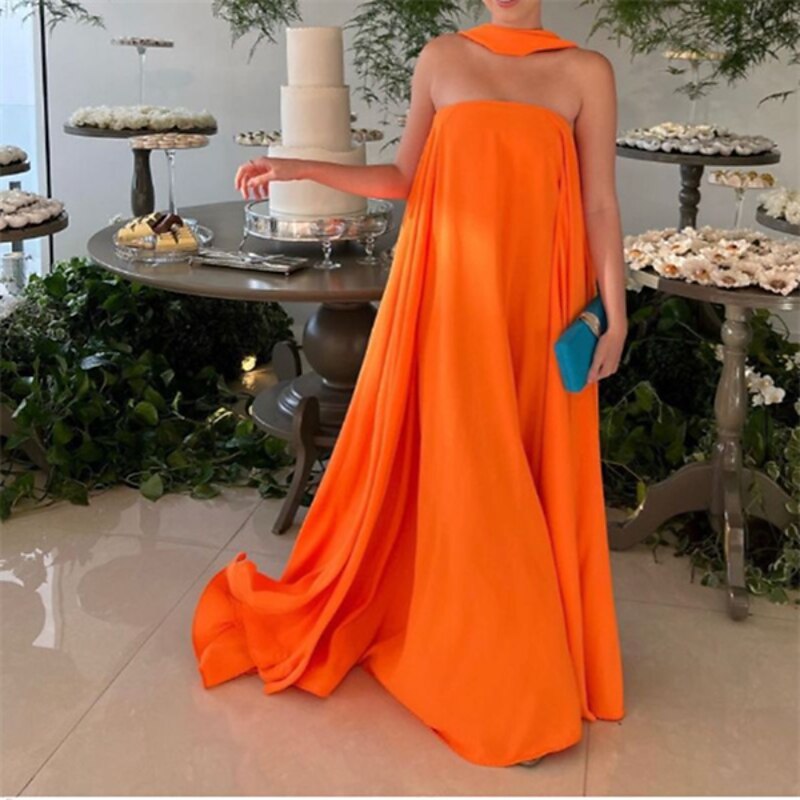Beach Wedding A-Line Evening Gown Fairy Dress Formal Wedding Guest Floor Length Sleeveless Strapless Stretch Chiffon with Pleats Shawl4
