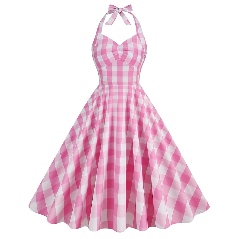 Plaid Retro Vintage 1950s A-Line Dress Swing Dress Flare Dress Sleeveless Plaid Checkered Gingham Fancy Dress Women's Girls' Valentine's Day Vacation Tea Party Casual Daily Adults' Dress Homecoming2