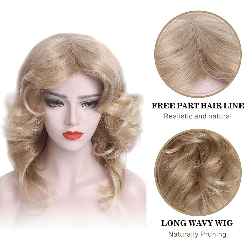 Blonde Curly Wigs for Women Long 70s 80s Disco Party Womens Hair Wig Natural Synthetic Hair Wigs for Lady Ladies Cosplay Anime Costume Anime Halloween Wigs2