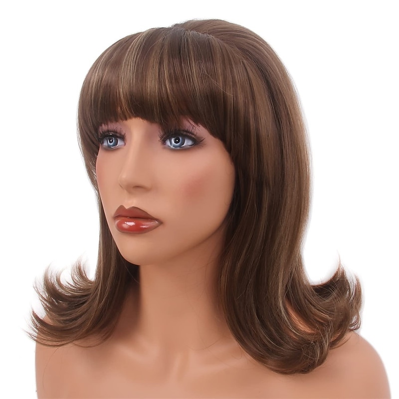 Brown Highlight 60s Beehive Wigs for Women Pinup Pelucas 50s Synthetic Hair Wig for Women Ladies Daily Used Costume Cosplay Fancy Dress 1960s Retro Wigs Halloween Wigs
