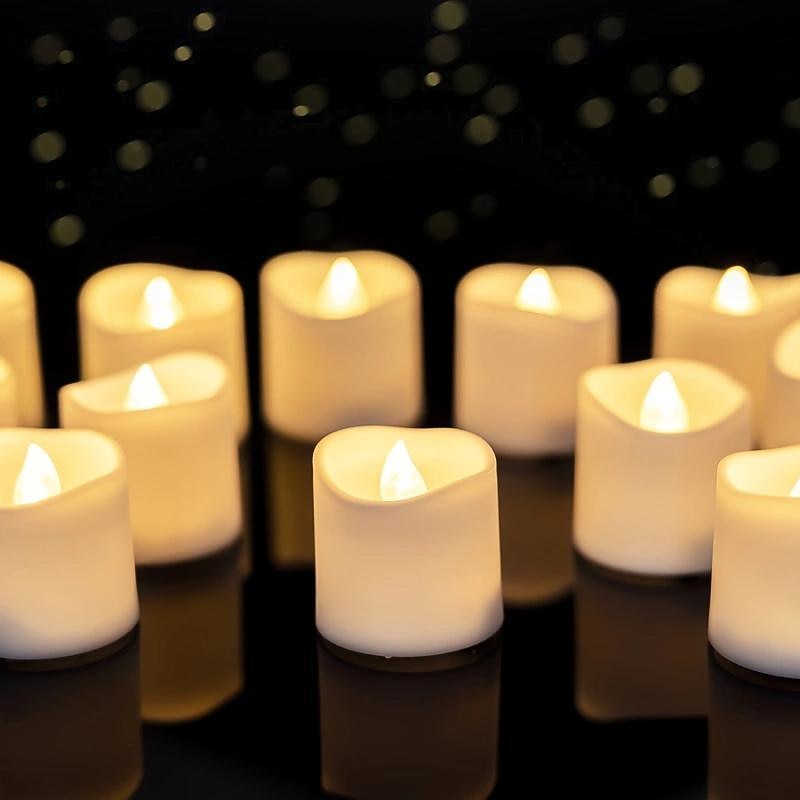 12pcs LED Flameless Timer Candles Long Lasting Battery Operated Tea Lights for Christmas Halloween Wedding Table Decorations Warm White