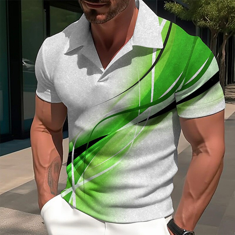 Men's Gradient Graphic Prints Geometry Polo Shirts Golf Shirt Short Sleeves Shirt Cuban Collar Outdoor Street Red Blue Green Print Clothing Apparel Fashion Designer Casual Breathable3