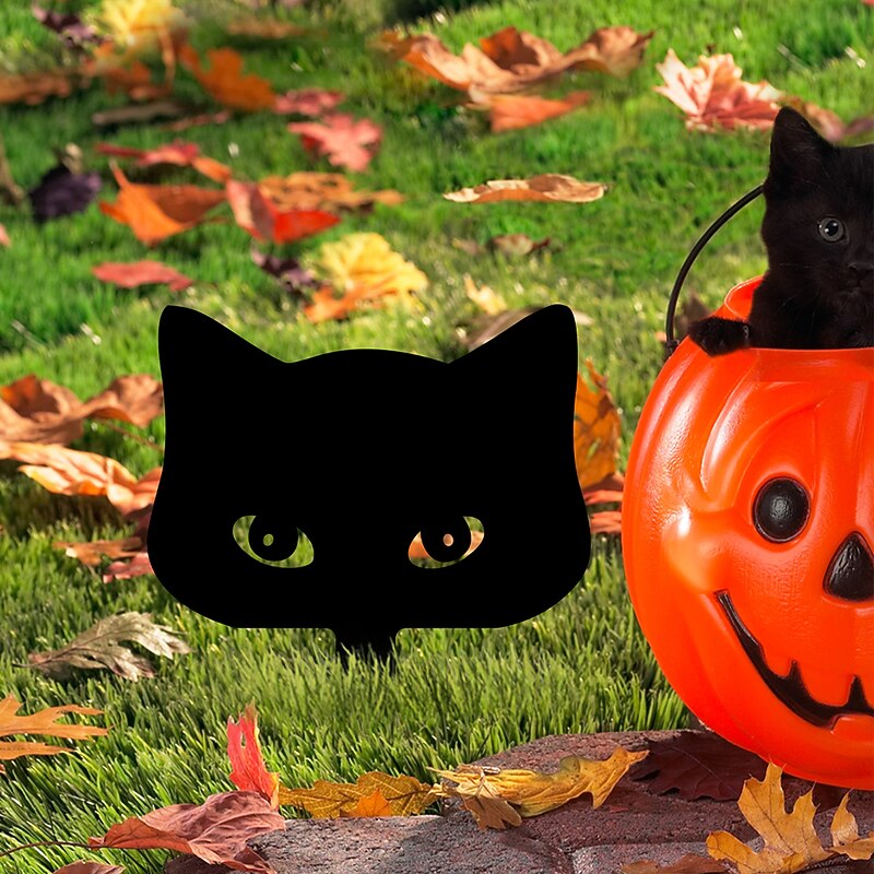 Black Acrylic Peeping Cat Garden Wooden Stake Decoration Cat Head Silhouette Waterproof Outdoor Card Insertion Suitable for Halloween Courtyard Decoration Fence Decoration Available All Seasons 1PC4