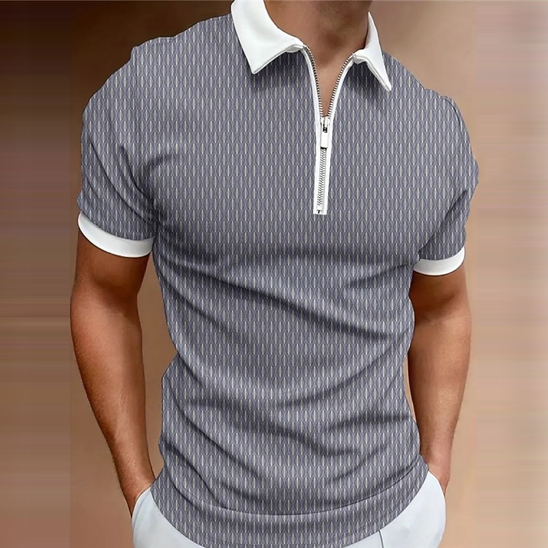 Men's Zip Polo Shirts Golf Shirt Short Sleeve Polo Shirts Collared Shirts Business Casual WorkWear Formal Wear Festival Wear 3D Print Quarter Zip Polo Blue Green Khaki