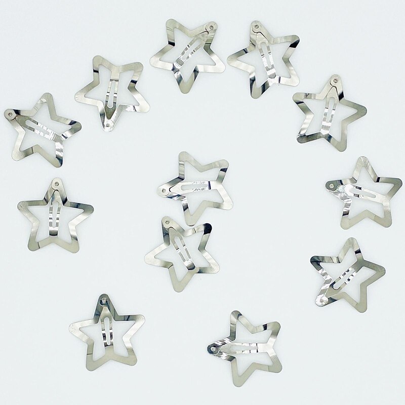 10 PCS 1.61" Star Hair Clips Snap Hair Barrettes Non Slip Star Hair Accessories for Girls Women 2000s Y2K Silver Metal Hair Clips4
