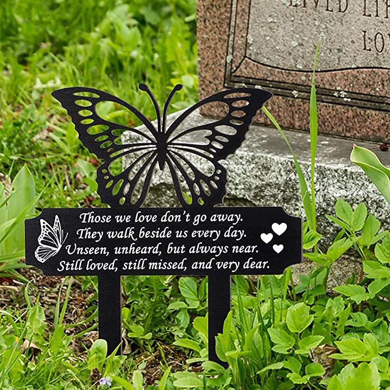 Cemetery Memorial Tomb Decoration Acrylic Butterfly Cemetery Decoration Black Sympathy Garden Woodpile Outdoor Courtyard Decoration Waterproof Dove Commemorative plaque Woodpile Tomb Decoration 1PC4