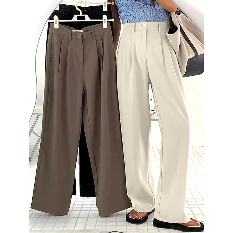 Women's Dress Work Pants Wide Leg Pants Trousers Full Length Pocket Baggy Micro-elastic High Waist Fashion Streetwear Daily Black White S M Summer Fall