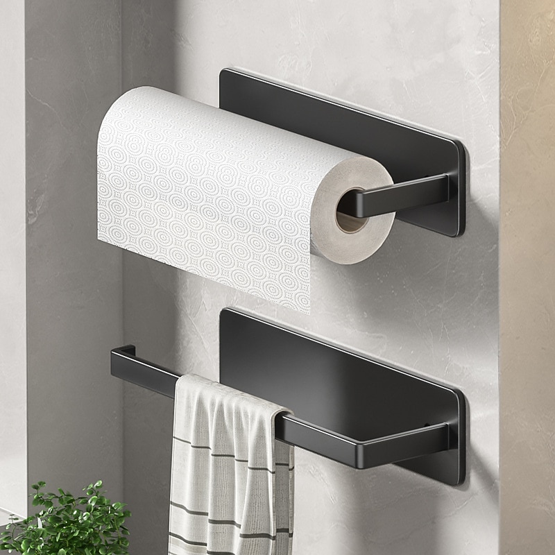Kitchen Paper Towel Rack Non Perforated Cabinet Roll Paper Storage Rack Kitchen Plastic Wrap Towel Bar Storage Rack