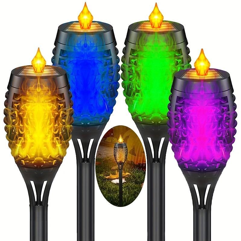 Solar Outdoor Flickering Flame Lights, Halloween Christmas Solar Torch Pathway Lights Waterproof Lamp Landscape Decoration Lighting Decorate for Outside Garden Pathway Camping Barbecues4