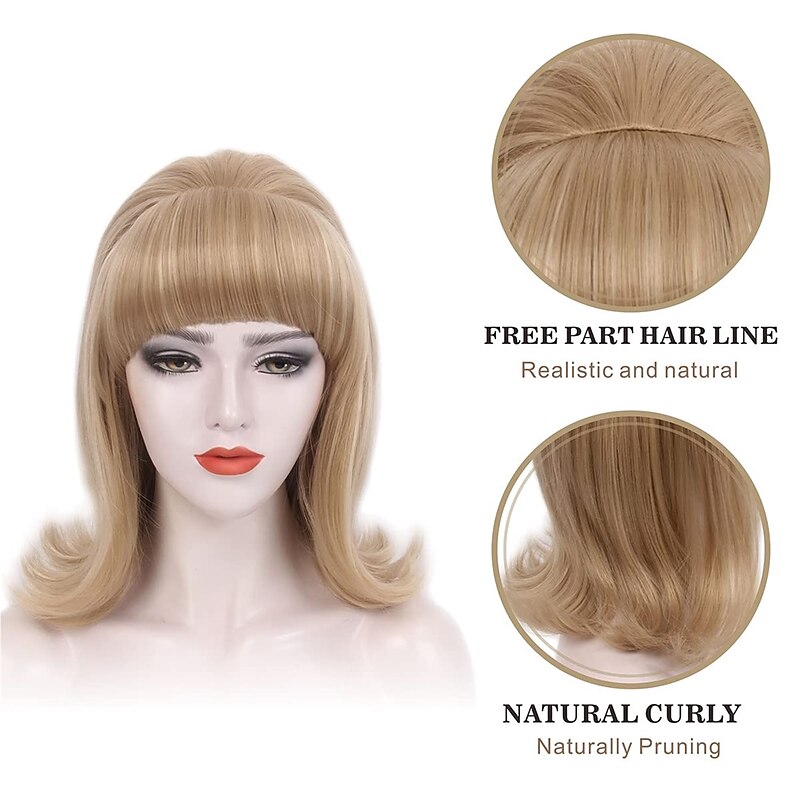 Blonde Beehive Wig With Bangs 50's Flip Wig For Women 60s 70s Party Costume Cosplay Carnival Halloween Wigs3