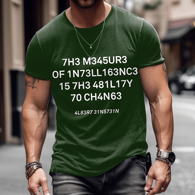 Men's Graphic T-Shirt with Albert Einstein Leetspeak Quote: "The Measure of Intelligence Is the Ability to Change" - Inspirational Lifestyle Tee3