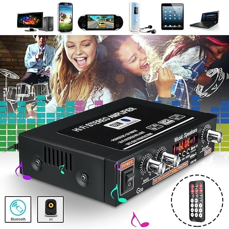 Big promo 800W Car Home 220V/110V 12V  Bluetooth 4.0 High Performance 2 Channels TF/U Disk/Remote Control/Power Amplifier FM Radio Auto Power Amplifier2