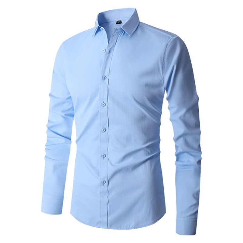 Men's Shirt Dress Shirt Plain Office & Career Wedding Party Light Blue Black White Navy Blue Long Sleeve Lapel Summer Clothing Apparel2
