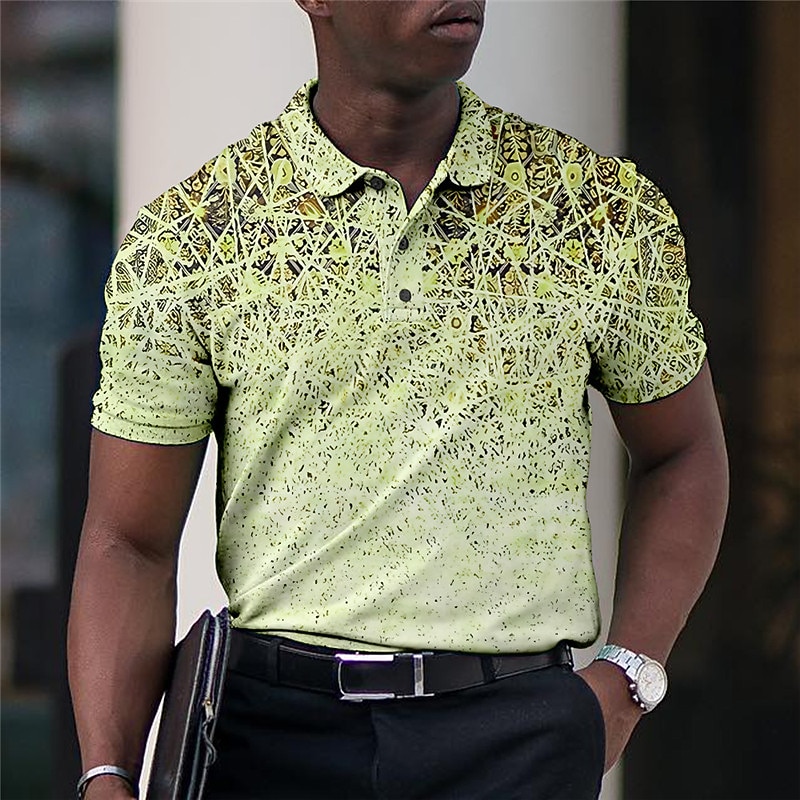 Men's Graphic Polo Shirts Golf Shirt Short Sleeve Polo Shirts Collared Shirts Business Casual WorkWear Formal Wear Festival Wear 3D Print Buttons Blue-Green Yellow Pink4