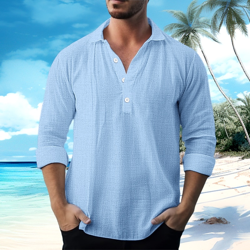 Men's Shirt Linen Shirt Summer Shirt Beach Wear Casual Shirt Plain Vacation Curise White Blue Green Khaki Long Sleeve Turndown Spring & Summer Clothing Apparel