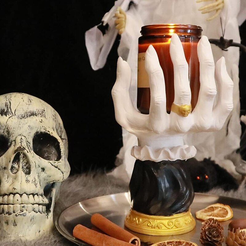 Halloween Candle Holder Witch Hand, Witch Hand Candle Holder Halloween Palm Candle Holder,Resin Witch Hand Candlestick Halloween Home Party Decorative,Haunted House Decor2