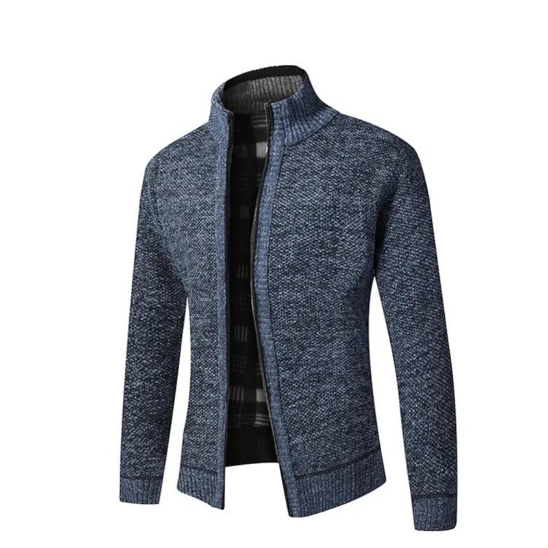 Men's Sweater Dress Sweater Cardigan Zip Sweater Sweater Jacket Knit Zipper Pocket Stand Collar Stylish Casual Clothing Apparel Fall Winter Black Wine S M L 5