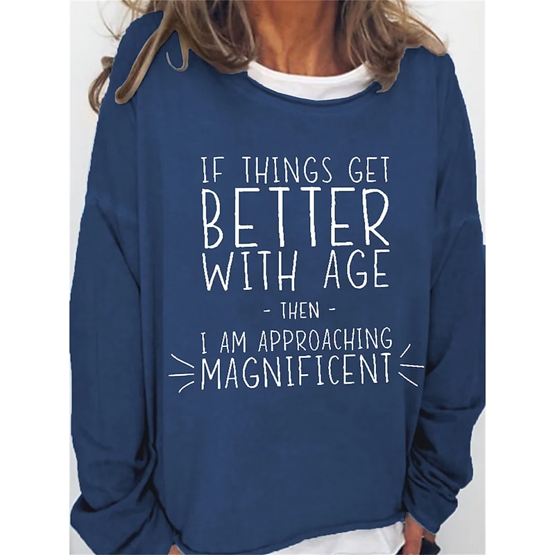 Women's Oversized Sweatshirt Pullover Cotton Blend Letter Street Casual Sports Basic Round Neck Long Sleeve Top Micro-elastic Fall & Winter Comfrt Breathable Soft Fabric2