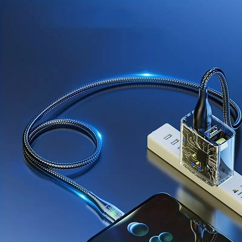 120W Fast Charging Cable 6A Transparent Shell Design Indicator Light Type-C Suitable for Apple Samsung LeTV Xiaomi LG BBK Oppo - 100cm/150cm/200cm4