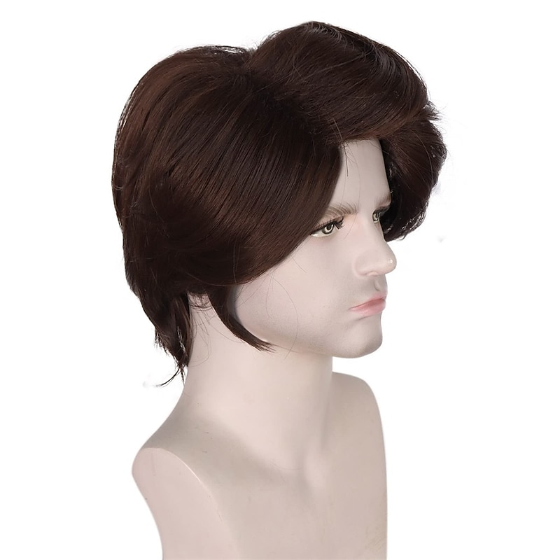 Short Dark Brown Wig for Cosplay Synthetic Heat Resistant Short Wavy Wigs Hair for Men Peluca Marrn Oscuro for Man Carnival Party Wig2