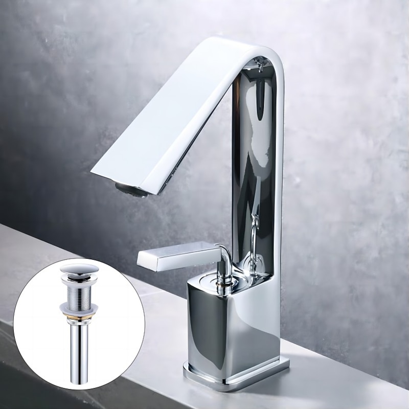 Bathroom Faucet Sink Mixer Basin Taps with Pop Up Drain, Monobloc Single Handle Washroom Vessel Tap with Cold and Hot Hose3