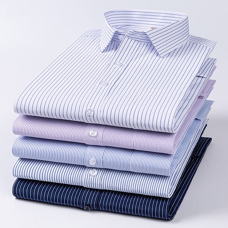 Dress Shirt Striped Shirt Work Shirt Non Iron Shirt Stripes and Plaid Wedding Office & Career Black White Dark Navy Navy Blue Long Sleeve Turndown All Seasons Clothing Apparel