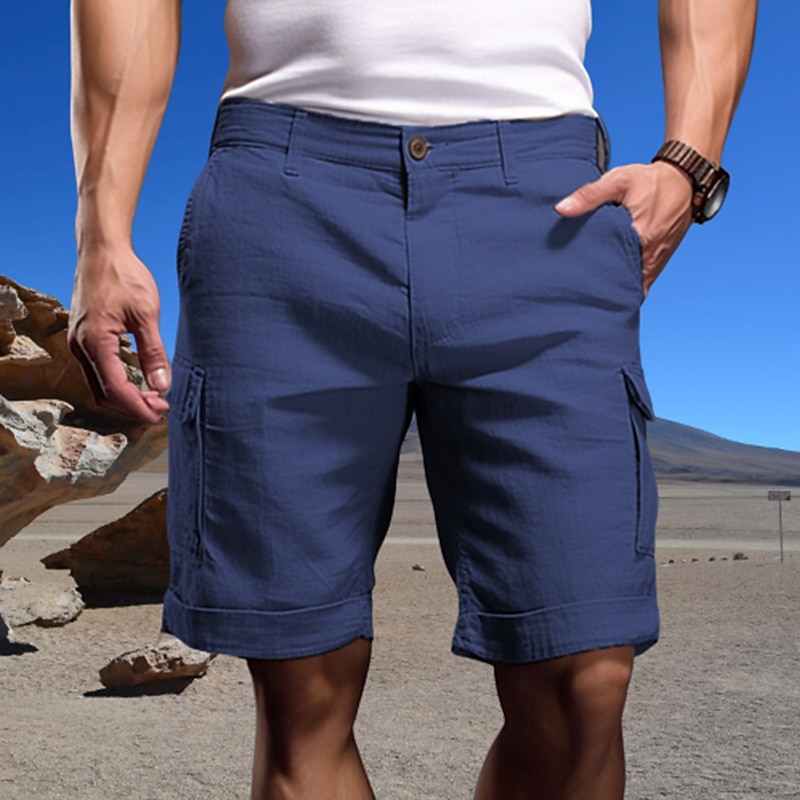 Men's Cargo Shorts Shorts Linen Shorts Summer Shorts Pocket Plain Comfort Soft Outdoor Daily Going out Fashion Casual White Sky Blue4