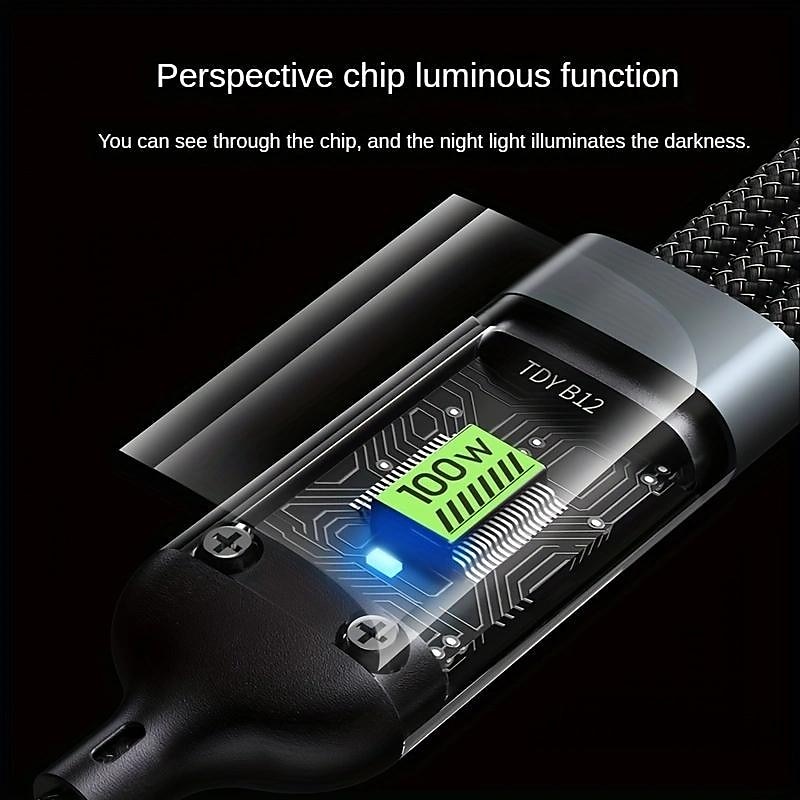 100W Super Fast Charging Cable 3 in 1 Braided Data Cable for Xiaomi Huawei 6A Quick Charge Cable Support Data Transfer4