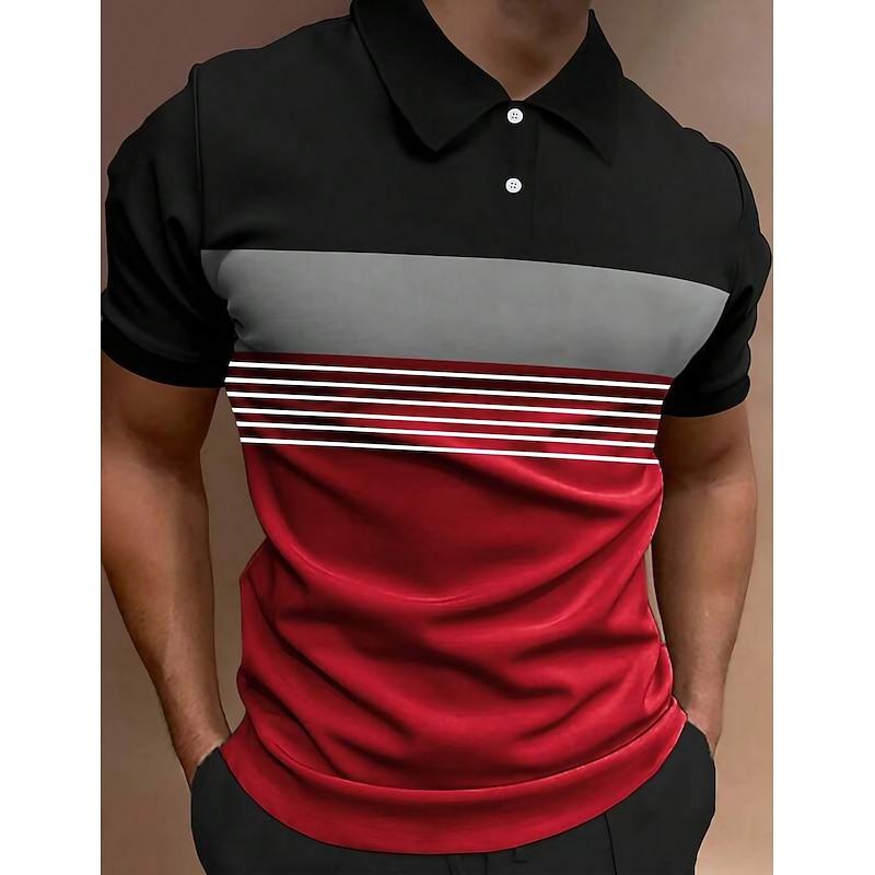 Men's Button Up Polos Polo Shirt Casual Sports Lapel Short Sleeve Fashion Basic Color Block Button Summer Regular Fit Fire Red Black White Army Green Dark Navy Dark Gray Button Up Polos