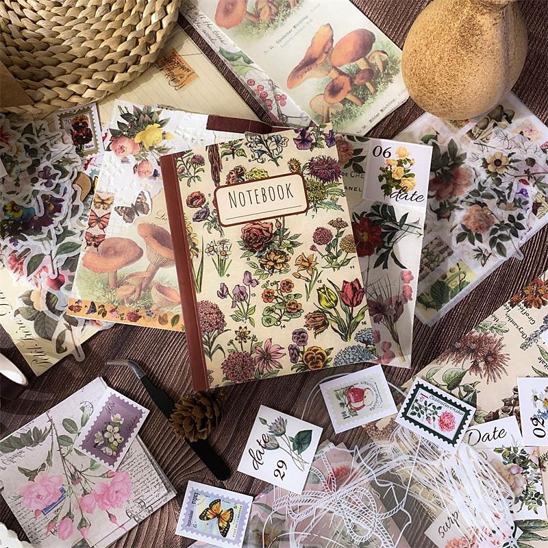 256Pcs / Set Retro Plant Sticker Book Creative INS Style Hand Account Material Paper Decorative Stickers3
