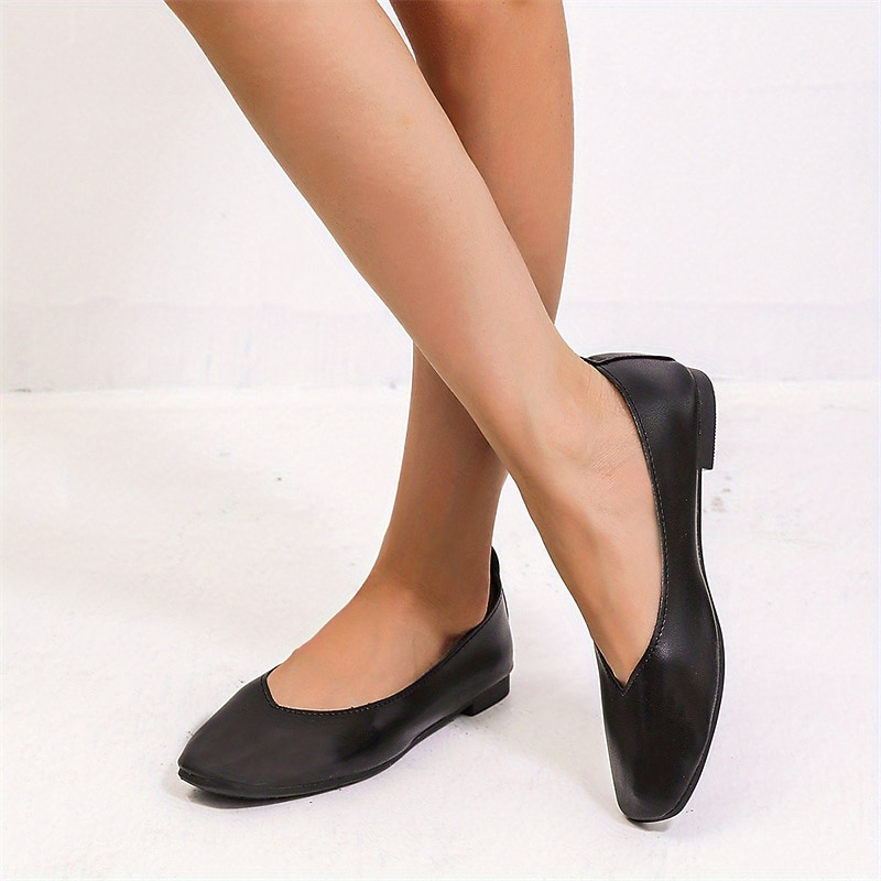 Women's Black Ballet Flats – Soft Faux Leather Slip-On Shoes for Work, Casual, and Daily Wear