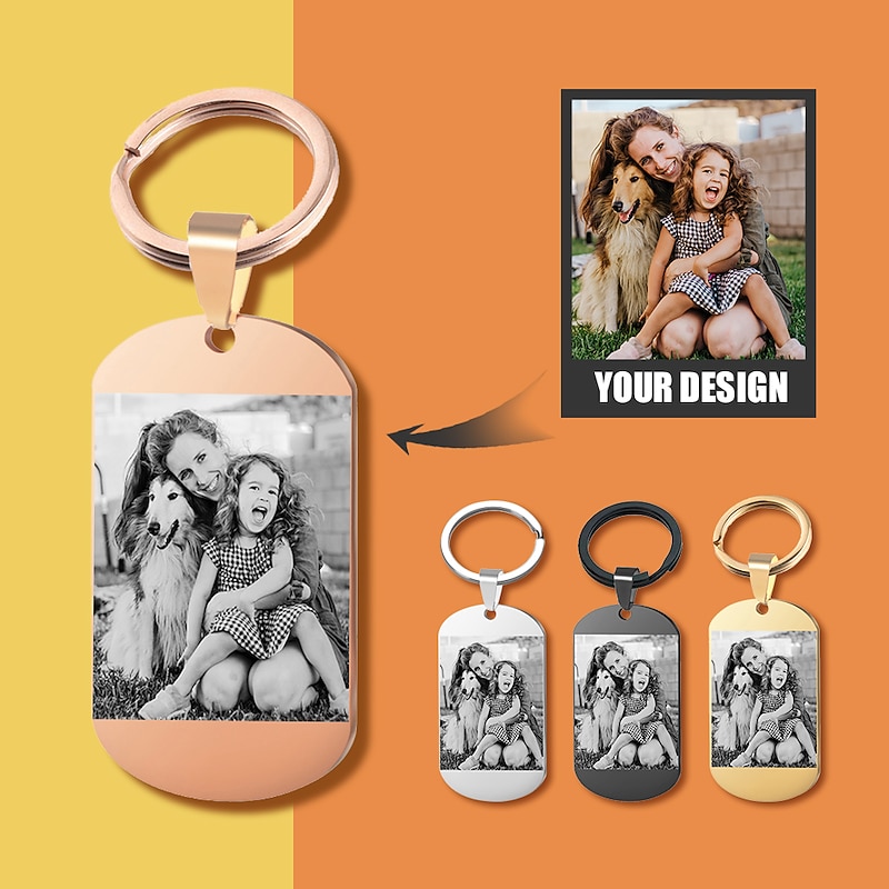 Personalized Photos Steel Keychain Double Sided, Engraved Tag Photos Text Logo Stainless Steel Key Chain women/men Custom made2