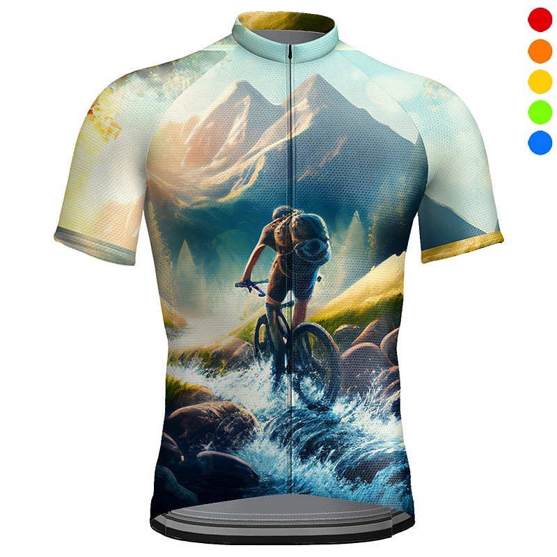 Men's Cycling Jersey Graphic Short Sleeve Bike Jersey Top with 3 Rear Pockets Mountain Bike MTB Road Bike Cycling Quick Dry Reflective Strips Back Pocket Moisture Wicking Sports Yellow Blue Dark Green