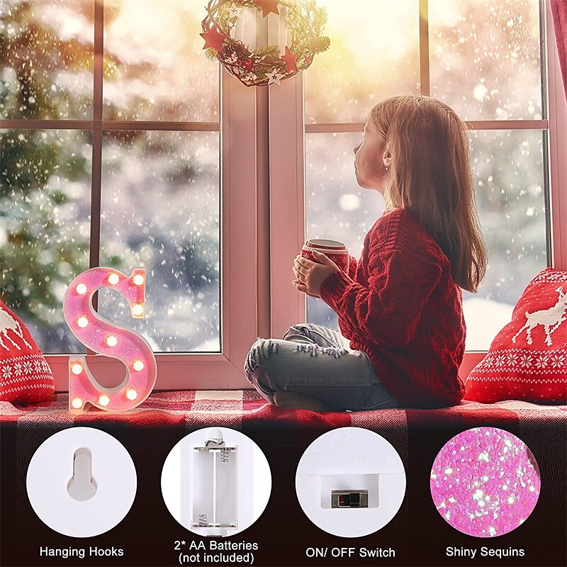 LED Letter Lights Light Up Pink Letters Glitter Alphabet Letter Sign Battery Powered for Night Light Birthday Party Wedding Girls Gifts Home Bar Christmas/Halloween Decoration Pink Letter3