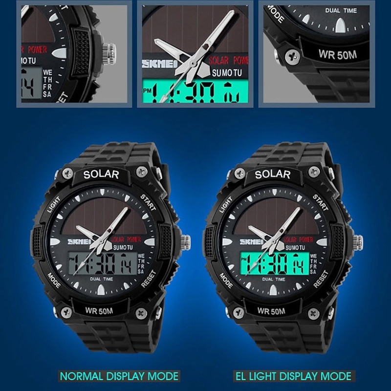 SKMEI Mens Sports Watches Solar Digital LED Military Mens Wrist Watch Fashion Casual Electronics Chronograph Rubber Wristwatches Male Clock reloj hombre3