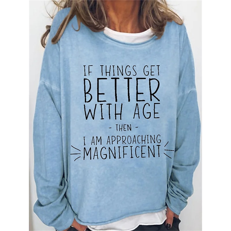 Women's Oversized Sweatshirt Pullover Cotton Blend Letter Street Casual Sports Basic Round Neck Long Sleeve Top Micro-elastic Fall & Winter Comfrt Breathable Soft Fabric