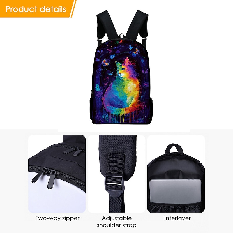 Animal Backpack Kids Colorful Cat Print Oxford Fabric Backpack for School and Travel - Stylish and Durable, Perfect for Students, Back to School4