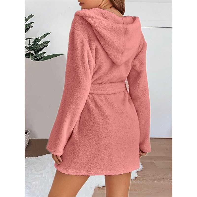 Women's Pajamas Robe Bathrobe Robes Gown Pure Color Casual Comfort Soft Home Daily Bed Coral Fleece Coral Velvet Terry Warm Hoodie Long Sleeve Pocket Fall Winter Home Outfits4