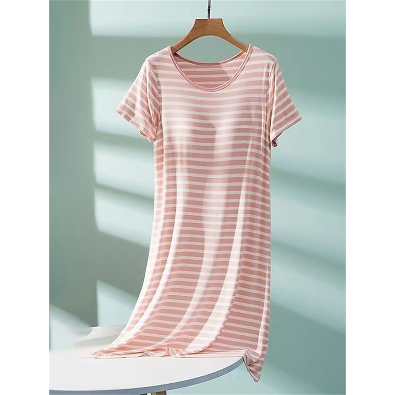 Women's Pajamas Nightgown Nightshirt Dress Stripe Casual Comfort Soft Home Daily Bed Breathable Crew Neck Short Sleeve Summer Spring Home Outfits2