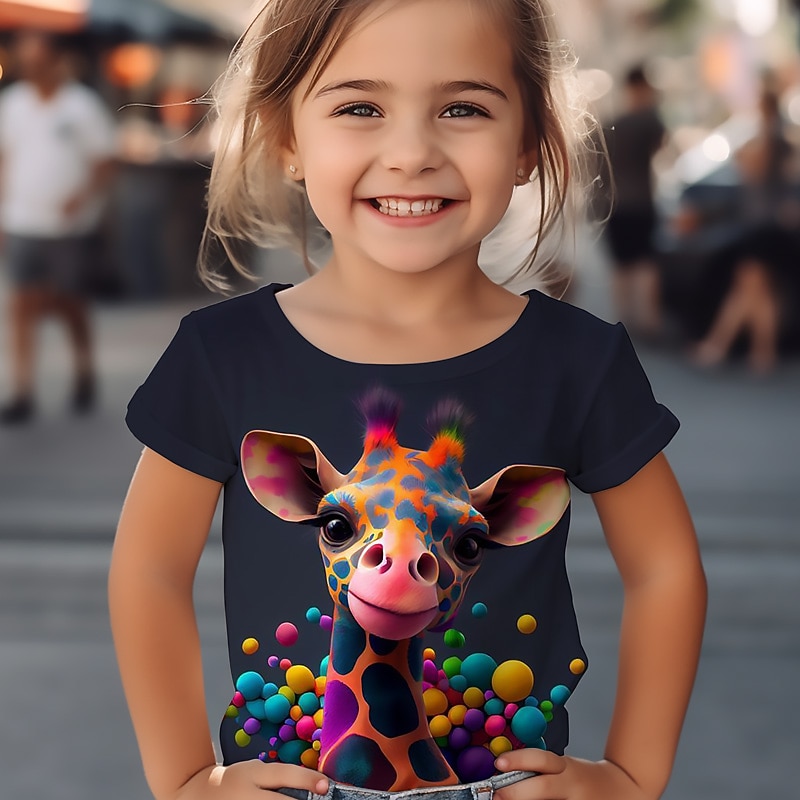 Girls' 3D Graphic Cartoon Giraffe T shirt Tee Short Sleeve 3D Print Summer Spring Active Fashion Cute Kids 3-12 Years Outdoor Casual Daily Regular Fit2