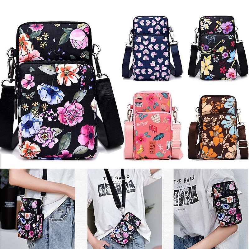 18 Colors Multi-function Mini Mobile Phone Bag 3 Layers Zipper Pockets Coin Purse Key Case Crossbody Sports Bag