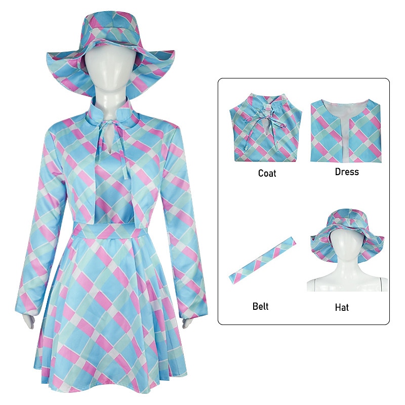 Movie Outfits Doll Hot Pink Plaid Dress Costume for Girls Women Kids Adults Flare Dress Pink Gingham Dress Y2K Retro Vintage Beach Vacation Daily Wear Halloween Carnival4