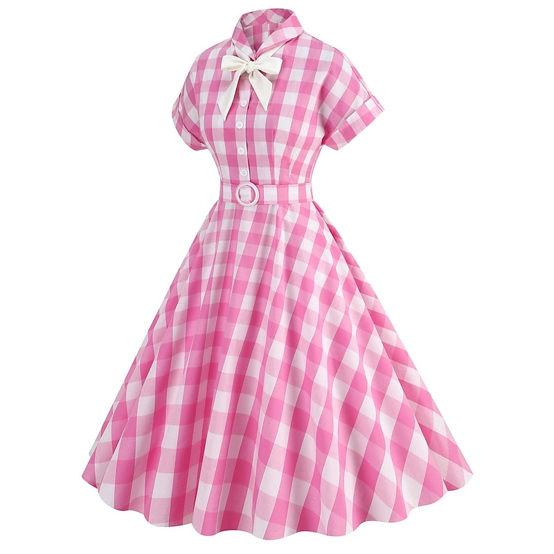 Plaid Classical Retro Vintage A-Line Dress Flare Dress Plaid Checkered Gingham Fancy Dress Women's Girls' Carnival Masquerade Vacation Dailywear Tea Party Adults' Dress Homecoming Dresses Spring3