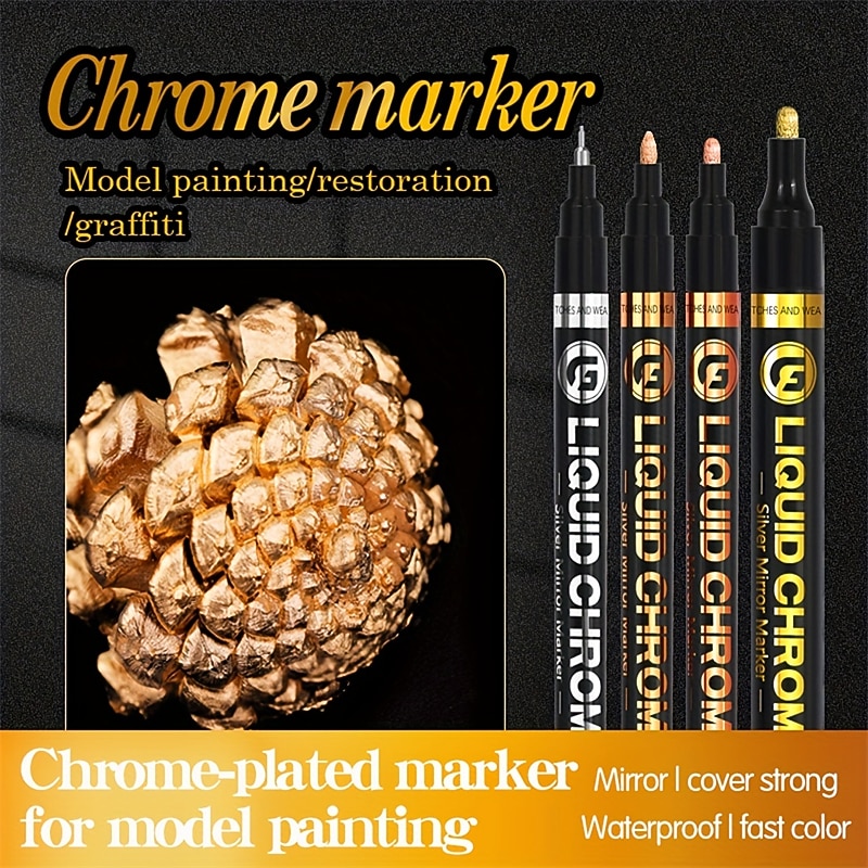 1pc Silver/Gole/Copper/Bronze Red Chrome Marker Mirror Reflective Paint Pen,4 Styles Available,Perfect For Easter Decoration,Perfect For Easter Decoration