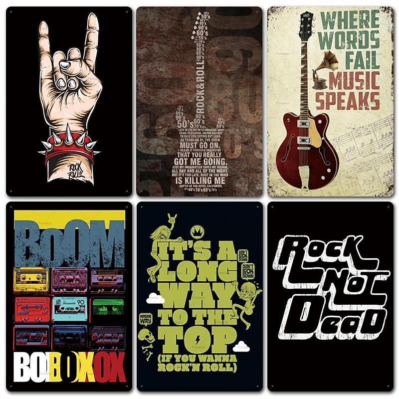 1pc Music Metal Tin Sign Vintage Kitchen Signs Wall Decor, Painting Wall Hanging for Restaurant Decor Bar Decor Home Decor Wall Art Metal Tin Sign 20x30cm/8''x12''4