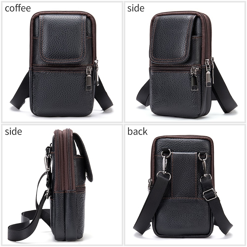 Men's Leather Crossbody Shoulder Bag - Compact Multi-Compartment Messenger Bag with Adjustable Strap for Travel and Everyday Use2