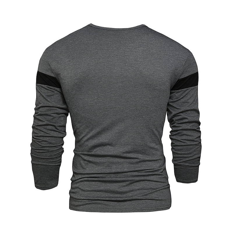 Men's T Shirt Tee Top Long Sleeve Crew Neck Summer Color Block Fashion Designer Basic Patchwork Vacation Street Going out Red black Black Red Top Tee for Men2